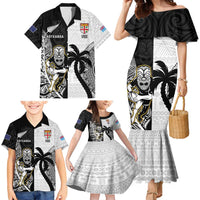 Custom Fiji And New Zealand Rugby Family Matching Mermaid Dress and Hawaiian Shirt Aotearoa Silver Fern Mix Fijian Tapa Pattern LT14 - Polynesian Pride