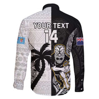 Custom Fiji And New Zealand Rugby Family Matching Off Shoulder Short Dress and Hawaiian Shirt Aotearoa Silver Fern Mix Fijian Tapa Pattern LT14 - Polynesian Pride