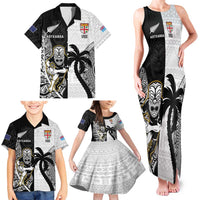 Custom Fiji And New Zealand Rugby Family Matching Tank Maxi Dress and Hawaiian Shirt Aotearoa Silver Fern Mix Fijian Tapa Pattern LT14 - Polynesian Pride