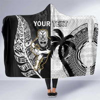 Custom Fiji And New Zealand Rugby Hooded Blanket Aotearoa Silver Fern Mix Fijian Tapa Pattern LT14 One Size Black - Polynesian Pride