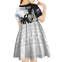 Custom Fiji And New Zealand Rugby Kid Short Sleeve Dress Aotearoa Silver Fern Mix Fijian Tapa Pattern LT14 - Polynesian Pride