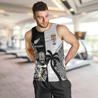 Custom Fiji And New Zealand Rugby Men Tank Top Aotearoa Silver Fern Mix Fijian Tapa Pattern LT14 Black - Polynesian Pride