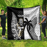 Custom Fiji And New Zealand Rugby Quilt Aotearoa Silver Fern Mix Fijian Tapa Pattern LT14 - Polynesian Pride