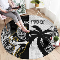Custom Fiji And New Zealand Rugby Round Carpet Aotearoa Silver Fern Mix Fijian Tapa Pattern LT14 - Polynesian Pride