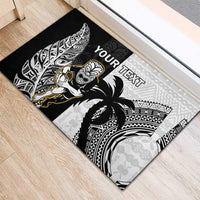 Custom Fiji And New Zealand Rugby Rubber Doormat Aotearoa Silver Fern Mix Fijian Tapa Pattern LT14 - Polynesian Pride