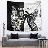 Custom Fiji And New Zealand Rugby Tapestry Aotearoa Silver Fern Mix Fijian Tapa Pattern LT14 Black - Polynesian Pride