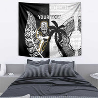 Custom Fiji And New Zealand Rugby Tapestry Aotearoa Silver Fern Mix Fijian Tapa Pattern LT14 - Polynesian Pride