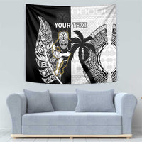 Custom Fiji And New Zealand Rugby Tapestry Aotearoa Silver Fern Mix Fijian Tapa Pattern LT14 - Polynesian Pride
