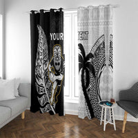 Custom Fiji And New Zealand Rugby Window Curtain Aotearoa Silver Fern Mix Fijian Tapa Pattern LT14 With Grommets Black - Polynesian Pride