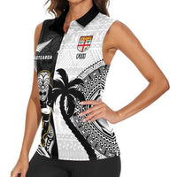 Custom Fiji And New Zealand Rugby Women Sleeveless Polo Shirt Aotearoa Silver Fern Mix Fijian Tapa Pattern LT14 - Polynesian Pride