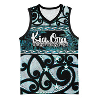 Kia Ora New Zealand Basketball Jersey Aotearoa Proud Maori Paua Shell Silver Fern LT14 Unisex Black - Polynesian Pride