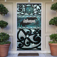 Kia Ora New Zealand Door Cover Aotearoa Proud Maori Paua Shell Silver Fern LT14 Black - Polynesian Pride
