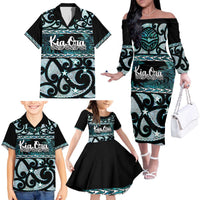 Kia Ora New Zealand Family Matching Off The Shoulder Long Sleeve Dress and Hawaiian Shirt Aotearoa Proud Maori Paua Shell Silver Fern LT14 - Polynesian Pride
