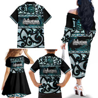 Kia Ora New Zealand Family Matching Off The Shoulder Long Sleeve Dress and Hawaiian Shirt Aotearoa Proud Maori Paua Shell Silver Fern LT14 - Polynesian Pride