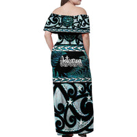 Kia Ora New Zealand Family Matching Off Shoulder Maxi Dress and Hawaiian Shirt Aotearoa Proud Maori Paua Shell Silver Fern LT14 - Polynesian Pride