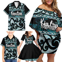 Kia Ora New Zealand Family Matching Off Shoulder Short Dress and Hawaiian Shirt Aotearoa Proud Maori Paua Shell Silver Fern LT14 - Polynesian Pride