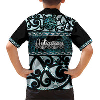 Kia Ora New Zealand Family Matching Short Sleeve Bodycon Dress and Hawaiian Shirt Aotearoa Proud Maori Paua Shell Silver Fern LT14 - Polynesian Pride