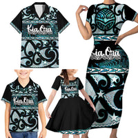 Kia Ora New Zealand Family Matching Short Sleeve Bodycon Dress and Hawaiian Shirt Aotearoa Proud Maori Paua Shell Silver Fern LT14 - Polynesian Pride