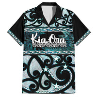 Kia Ora New Zealand Family Matching Short Sleeve Bodycon Dress and Hawaiian Shirt Aotearoa Proud Maori Paua Shell Silver Fern LT14 Dad's Shirt - Short Sleeve Black - Polynesian Pride