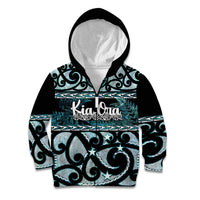 Kia Ora New Zealand Kid Hoodie Aotearoa Proud Maori Paua Shell Silver Fern LT14 Zip Hoodie Black - Polynesian Pride