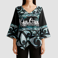 Kia Ora New Zealand Kimono Sleeve Blouse Aotearoa Proud Maori Paua Shell Silver Fern LT14 - Polynesian Pride
