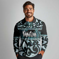 Kia Ora New Zealand Long Sleeve Polo Shirt Aotearoa Proud Maori Paua Shell Silver Fern LT14 - Polynesian Pride