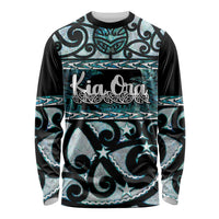 Kia Ora New Zealand Long Sleeve Shirt Aotearoa Proud Maori Paua Shell Silver Fern LT14 Unisex Black - Polynesian Pride