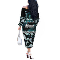 Kia Ora New Zealand Off The Shoulder Long Sleeve Dress Aotearoa Proud Maori Paua Shell Silver Fern LT14 - Polynesian Pride