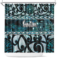 Kia Ora New Zealand Shower Curtain Aotearoa Proud Maori Paua Shell Silver Fern LT14 Black - Polynesian Pride