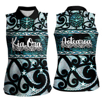 Kia Ora New Zealand Women Sleeveless Polo Shirt Aotearoa Proud Maori Paua Shell Silver Fern LT14 - Polynesian Pride