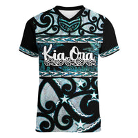 Kia Ora New Zealand Women V-Neck T-Shirt Aotearoa Proud Maori Paua Shell Silver Fern LT14 Female Black - Polynesian Pride