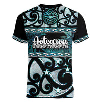 Kia Ora New Zealand Women V-Neck T-Shirt Aotearoa Proud Maori Paua Shell Silver Fern LT14 - Polynesian Pride