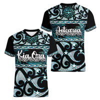 Kia Ora New Zealand Women V-Neck T-Shirt Aotearoa Proud Maori Paua Shell Silver Fern LT14 - Polynesian Pride