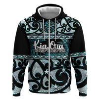 Kia Ora New Zealand Zip Hoodie Aotearoa Proud Maori Paua Shell Silver Fern LT14 Zip Hoodie Black - Polynesian Pride
