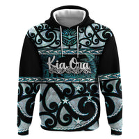 Kia Ora New Zealand Zip Hoodie Aotearoa Proud Maori Paua Shell Silver Fern LT14 Pullover Hoodie Black - Polynesian Pride