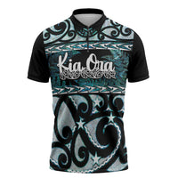 Kia Ora New Zealand Zipper Polo Shirt Aotearoa Proud Maori Paua Shell Silver Fern LT14 Black - Polynesian Pride