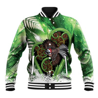 Piwakawaka New Zealand Christmas In July Baseball Jacket NZ Aroha Koru Fern Marble Vibes LT14 Unisex Green - Polynesian Pride