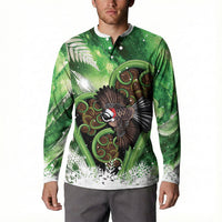 Piwakawaka New Zealand Christmas In July Button Sweatshirt NZ Aroha Koru Fern Marble Vibes LT14 - Polynesian Pride