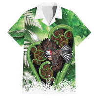 Piwakawaka New Zealand Christmas In July Family Matching Off The Shoulder Long Sleeve Dress and Hawaiian Shirt NZ Aroha Koru Fern Marble Vibes LT14 Dad's Shirt - Short Sleeve Green - Polynesian Pride