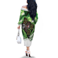 Piwakawaka New Zealand Christmas In July Family Matching Off The Shoulder Long Sleeve Dress and Hawaiian Shirt NZ Aroha Koru Fern Marble Vibes LT14 - Polynesian Pride