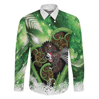 Piwakawaka New Zealand Christmas In July Family Matching Short Sleeve Bodycon Dress and Hawaiian Shirt NZ Aroha Koru Fern Marble Vibes LT14 Dad's Shirt - Long Sleeve Green - Polynesian Pride