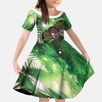 Piwakawaka New Zealand Christmas In July Family Matching Tank Maxi Dress and Hawaiian Shirt NZ Aroha Koru Fern Marble Vibes LT14 Daughter's Dress Green - Polynesian Pride