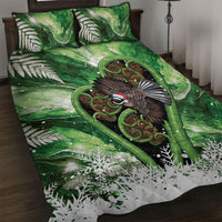 Piwakawaka New Zealand Christmas In July Quilt Bed Set NZ Aroha Koru Fern Marble Vibes LT14 Green - Polynesian Pride