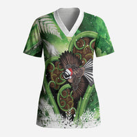 Piwakawaka New Zealand Christmas In July Scrub Top NZ Aroha Koru Fern Marble Vibes LT14 Adult Green - Polynesian Pride
