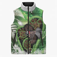 Piwakawaka New Zealand Christmas In July Sleeveless Puffer Jacket NZ Aroha Koru Fern Marble Vibes LT14 Unisex Green - Polynesian Pride