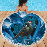 Tui Bird New Zealand Christmas In July Beach Blanket NZ Aroha Koru Fern Marble Vibes LT14 - Polynesian Pride
