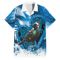 Tui Bird New Zealand Christmas In July Family Matching Long Sleeve Bodycon Dress and Hawaiian Shirt NZ Aroha Koru Fern Marble Vibes LT14 Dad's Shirt - Short Sleeve Blue - Polynesian Pride