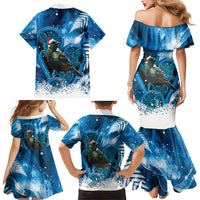 Tui Bird New Zealand Christmas In July Family Matching Mermaid Dress and Hawaiian Shirt NZ Aroha Koru Fern Marble Vibes LT14 - Polynesian Pride