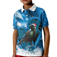 Tui Bird New Zealand Christmas In July Kid Polo Shirt NZ Aroha Koru Fern Marble Vibes LT14 Kid Blue - Polynesian Pride