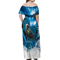 Tui Bird New Zealand Christmas In July Off Shoulder Maxi Dress NZ Aroha Koru Fern Marble Vibes LT14 - Polynesian Pride